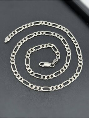 Italy 925 Sterling Silver solid Figaro Chain Necklace 20.5” 6mm